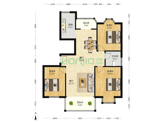 吴窑佳园 3室2厅1卫 125平方