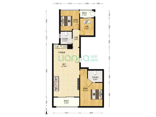 绿城诚园 3室1厅2卫 128平方