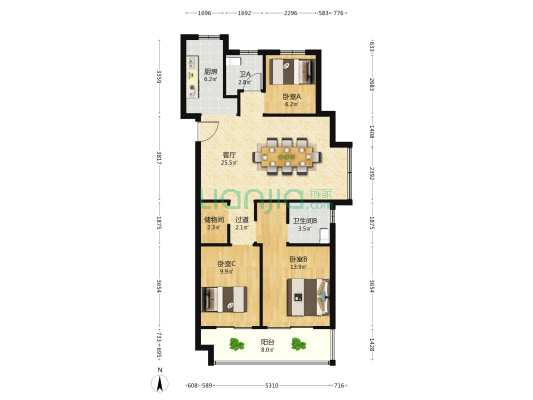 荣安林语湖院 3室1厅2卫 105平方