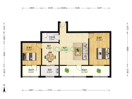 陕西省建设厅家属院 2室2厅1卫 96平方