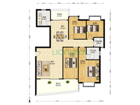 明华花园 4室2厅2卫 146平方