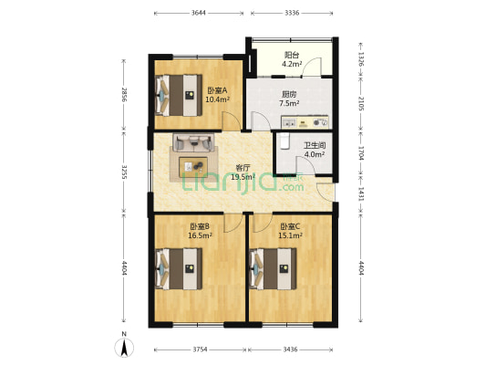 中法宿舍 3室1厅1卫 98平方