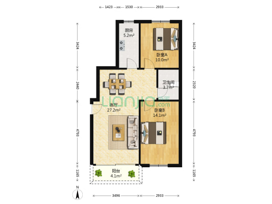 金庄花园 2室1厅1卫 74平方