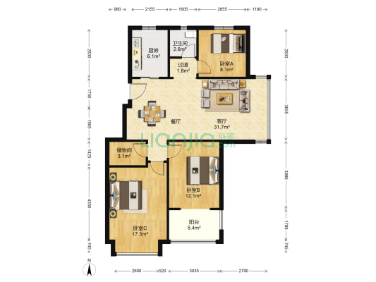 香格里拉E区 3室1厅1卫 112平方