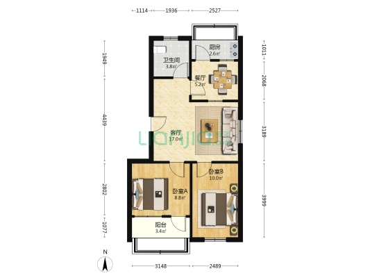 西二路48号 2室2厅1卫 65平方