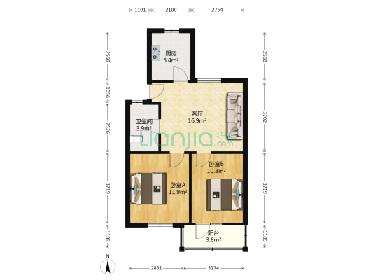 皖东小区 2室1厅1卫 65平方