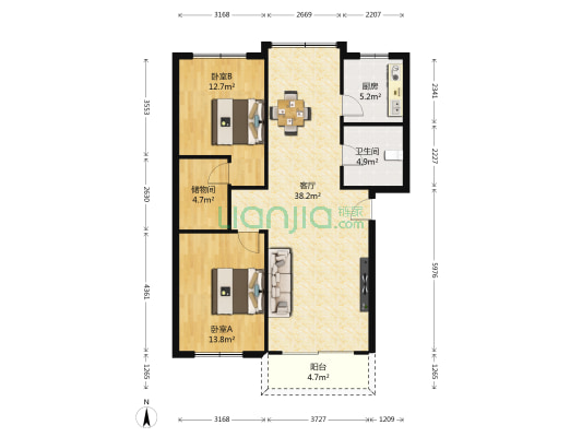 银湾花园海信赤水苑 2室1厅1卫 94平方