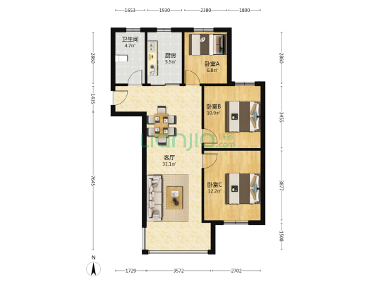 鹏润花园北区 3室1厅1卫 93平方