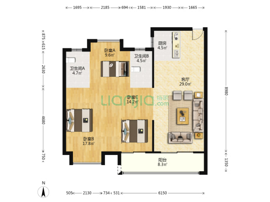 春满华庭 3室1厅2卫 119平方