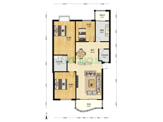 锦顺苑 3室1厅2卫 120平方