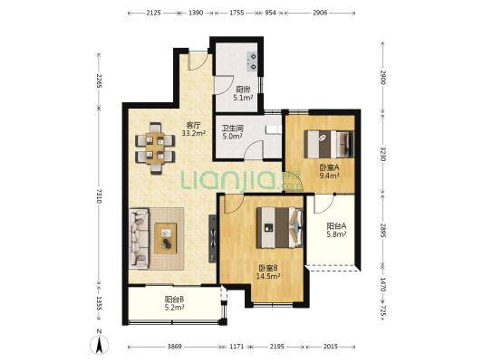 华立和郡 2室1厅1卫 86平方