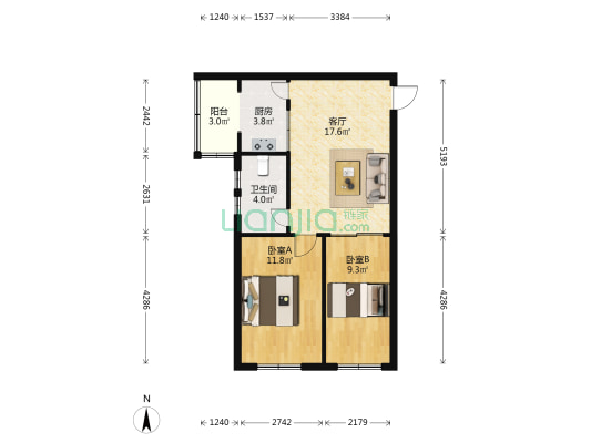 宝地住宅小区 2室1厅1卫 72平方