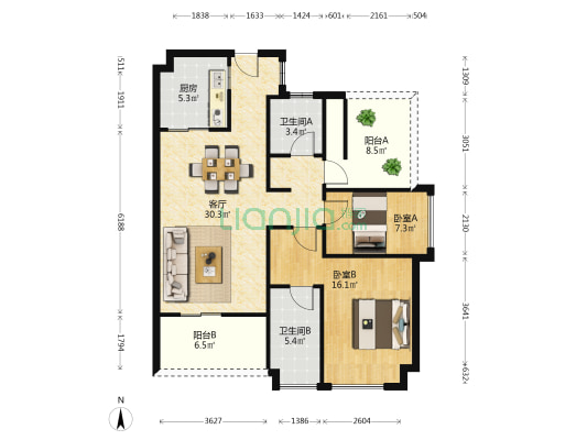 龙湖雅居乐·春江紫宸 2室1厅2卫 93平方