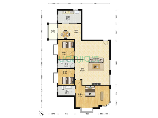 凌海名庭 3室2厅2卫 151平方