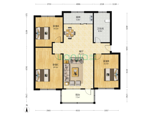 驻马店市第一初级中学家属院 3室1厅1卫 129平方