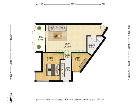 源通中心 2室1厅1卫 81平方