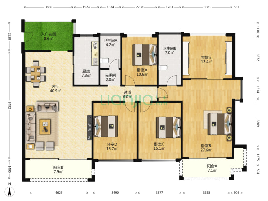 荔海春城 4室1厅3卫 170平方
