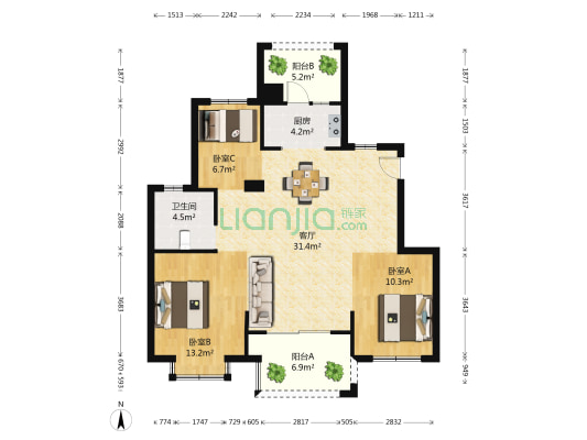 翡翠公馆北区 3室1厅1卫 101平方
