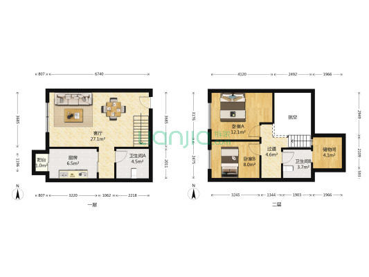 军安鑫苑小区 2室1厅2卫 58平方