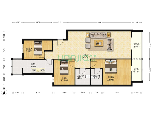 范阳路矿山局家属院精装温馨舒适大三居-户型图
