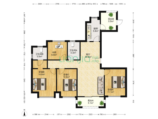 德信万科云著 4室1厅2卫 130平方