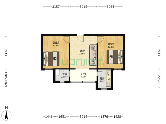 赛云台北路1号 2室1厅1卫 59平方