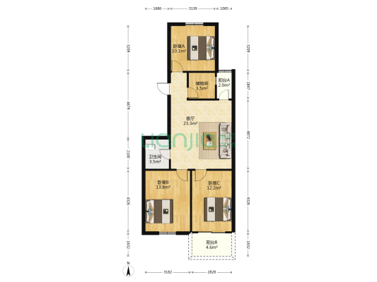 温泉东汤小区 3室1厅1卫 91平方