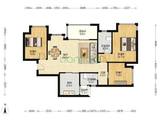 万科招商理想城学府 3室1厅2卫 104平方