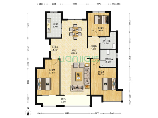 济高·观山悦 3室1厅2卫 140平方