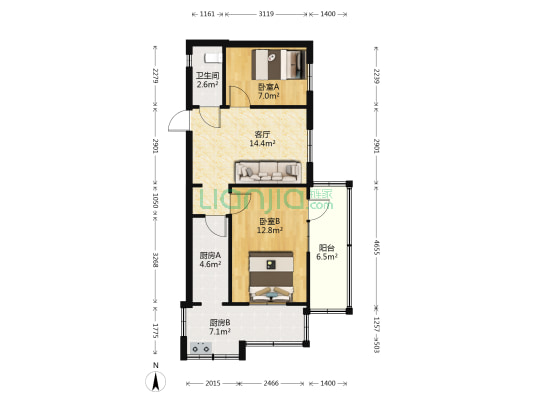 经八路11号院 2室1厅1卫 61平方