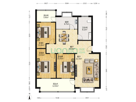 淄川区制药厂厂住宅楼 3室2厅1卫 127平方