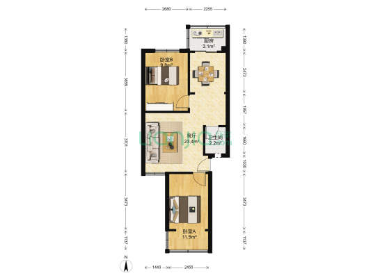 石人南路34号 2室1厅1卫 62平方