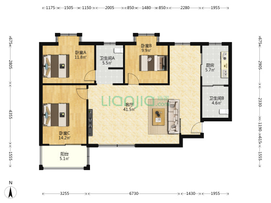 恋恋象湖 3室1厅2卫 122平方