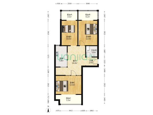 华海园 3室1厅1卫 101平方