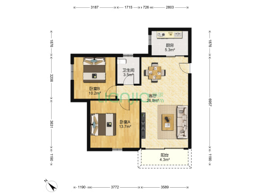 富都华苑 2室1厅1卫 71平方