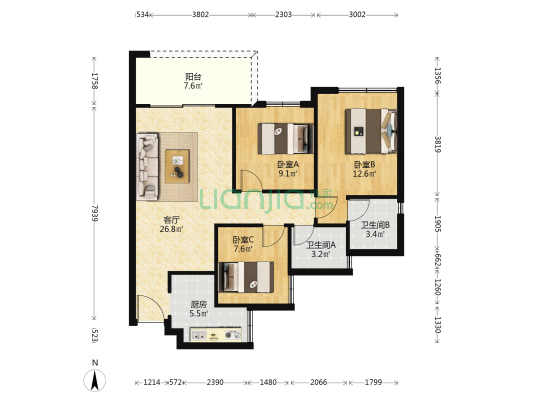 阳光和悦澜庭 3室1厅2卫 97平方