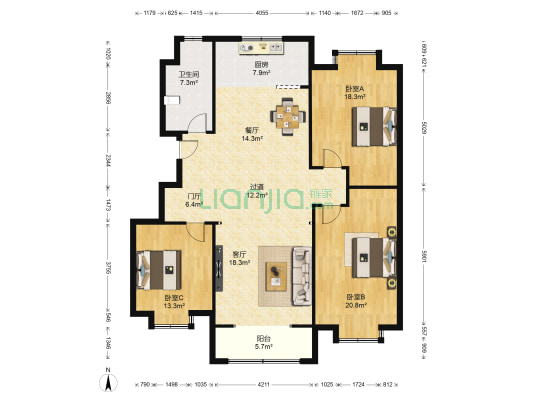 鸿泰吉祥苑 3室2厅1卫 145平方