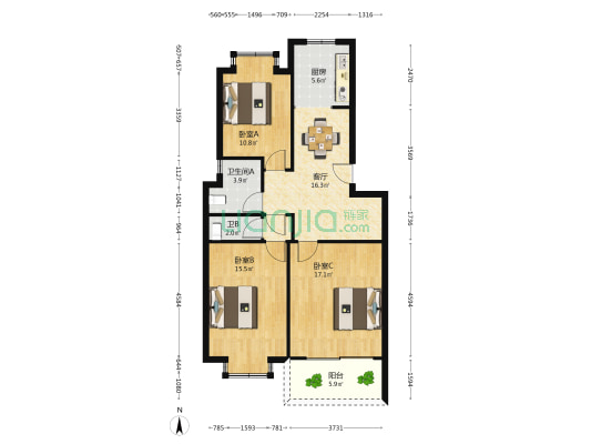 香堤雅境 3室1厅2卫 91平方