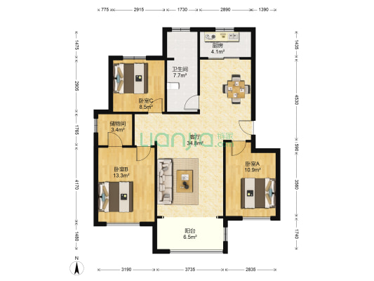 翡翠康城 3室1厅1卫 114平方
