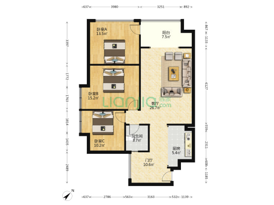 金泰悦城 3室1厅1卫 94平方