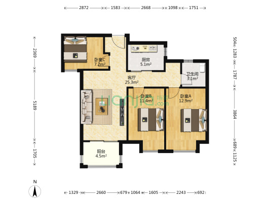 佳兆业城市广场 3室1厅1卫 86平方