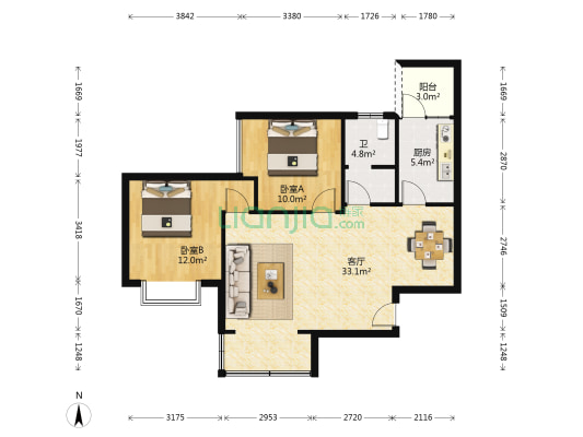 德茂公寓 2室1厅1卫 92平方