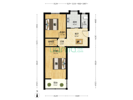 宿州路小学综合楼 2室1厅1卫 57平方
