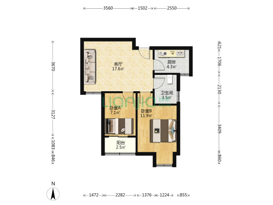 龙祥家园 2室1厅1卫 66平方