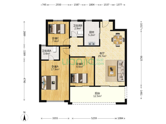 新力中央公园 3室1厅2卫 114平方