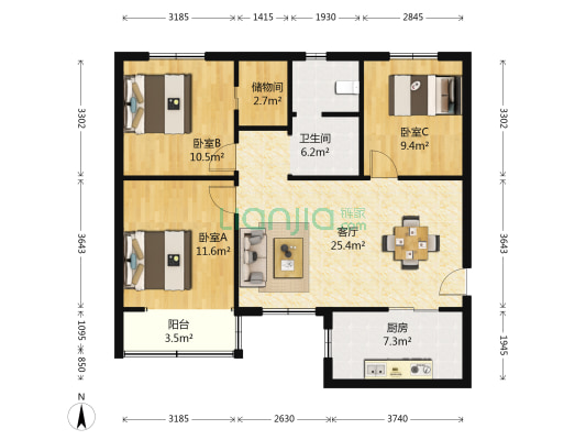 华昌小区 3室1厅1卫 94平方