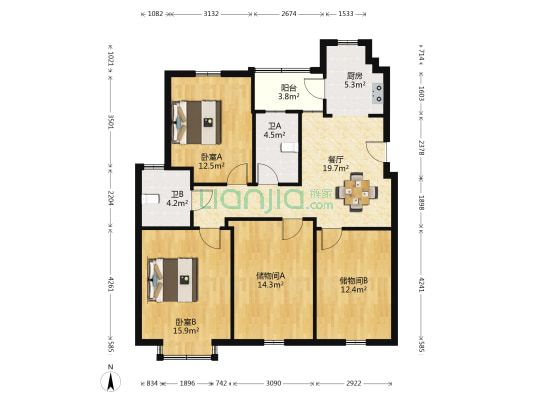 山海丽景 2室1厅2卫 130平方