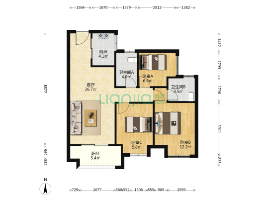 融创岚樾臺 3室1厅2卫 92平方