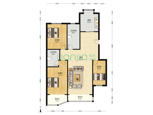 交警住宅小区 3室1厅2卫 152平方