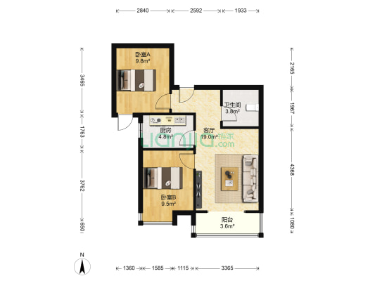 乐城苑东区 2室1厅1卫 78平方